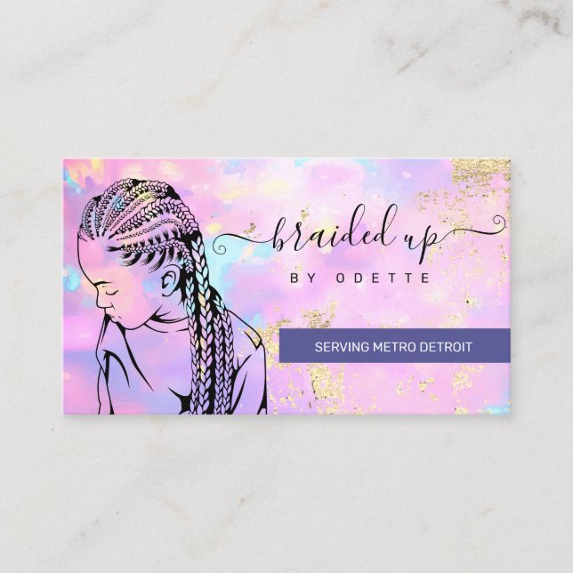Carte De Visite Opal Holographic Hair Braider Stylist Braid Salon (Devant)