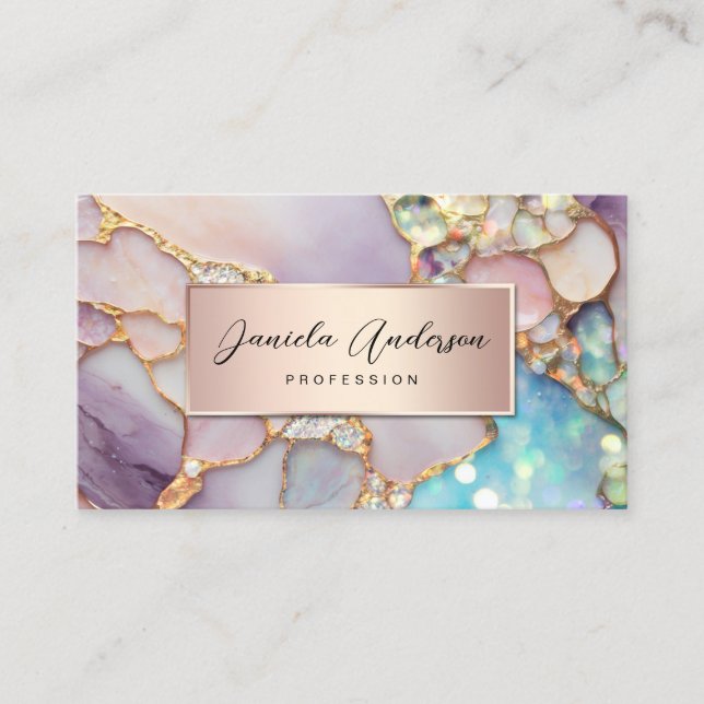 Carte De Visite Opal Holographie & Gold Textures QR Code Bijoux (Devant)