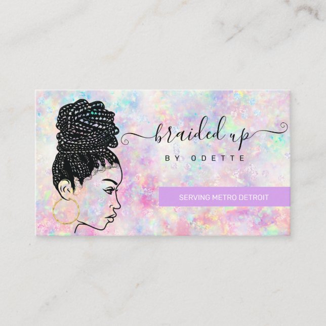 Carte De Visite Opal Holographique Cheveux Braider Stylist Bus (Devant)