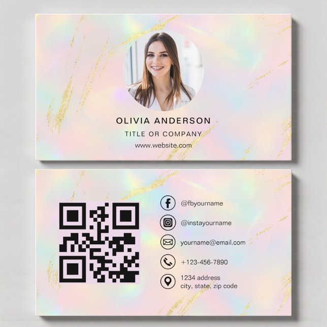 Carte De Visite Opal Photo with QR Code Social Media (Créateur téléchargé)