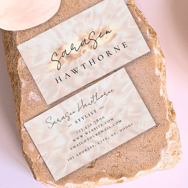 Carte De Visite Opal Pierre Rose Or Brush Stroke Luxe (Créateur téléchargé)