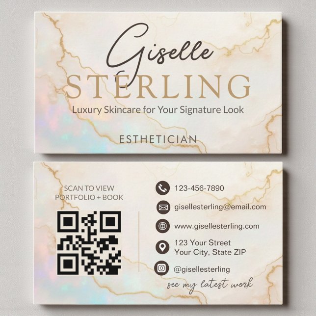 Carte De Visite Opal Stone Esthetician QR Code (Créateur téléchargé)