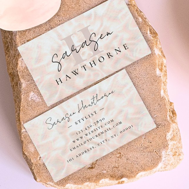 Carte De Visite Opal Stone Rose Gold Monogramme initial Nom du scr (Créateur téléchargé)