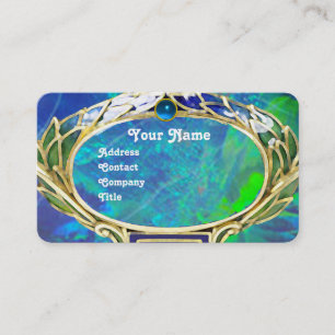 CARTE DE VISITE OPAL VERT BLEU, MONOGRAMME D'OEUVRE D'OR ART NOUVE