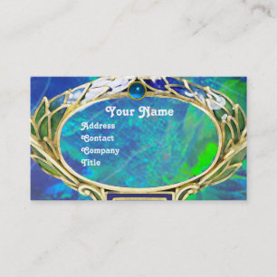 CARTE DE VISITE OPAL VERT BLEU, MONOGRAMME D'OEUVRE D'OR ART NOUVE
