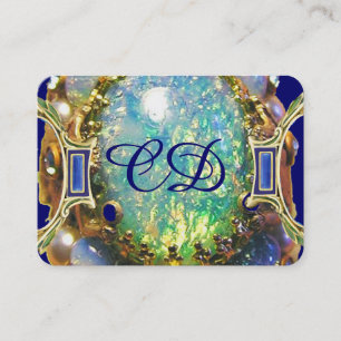CARTE DE VISITE OPAL VERT BLEU, MONOGRAMME D'OEUVRE D'OR ART NOUVE