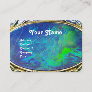 CARTE DE VISITE OPALE BLEU VERT, MONOGRAMME DE BIJOUX EN OR ART NO