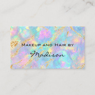 Carte De Visite Opale Iridescent Rêveur Marbre Paillettes Feuille