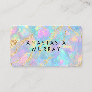 Carte De Visite Opale iridescent rêveuse Marbre doré brillant Feui