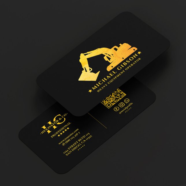 Carte De Visite Opérateur de matériel lourd Noir Jaune Constructio (Heavy Equipment Operator Black Yellow Construction Business Card
)