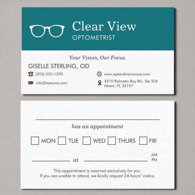 Carte De Visite Optometrist Office Appointment Reminder (Créateur téléchargé)