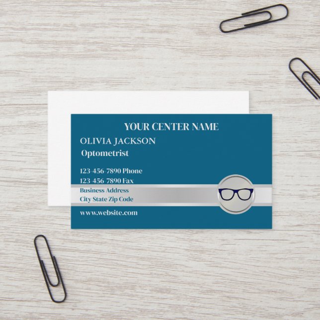 Carte De Visite Optométriste Moderne Oeillets Docteur Vision Care (Devant/Arrière en situation)