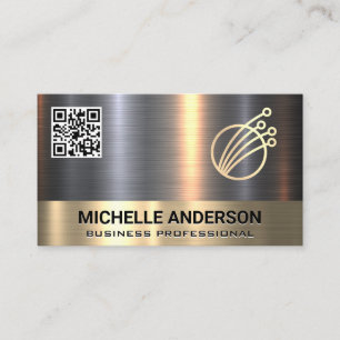 Carte De Visite Or Argent métallique   Logo technique   Code QR
