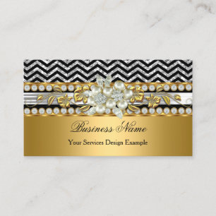 Carte De Visite Or Argent Noir Chevron Diamant Floral Perle