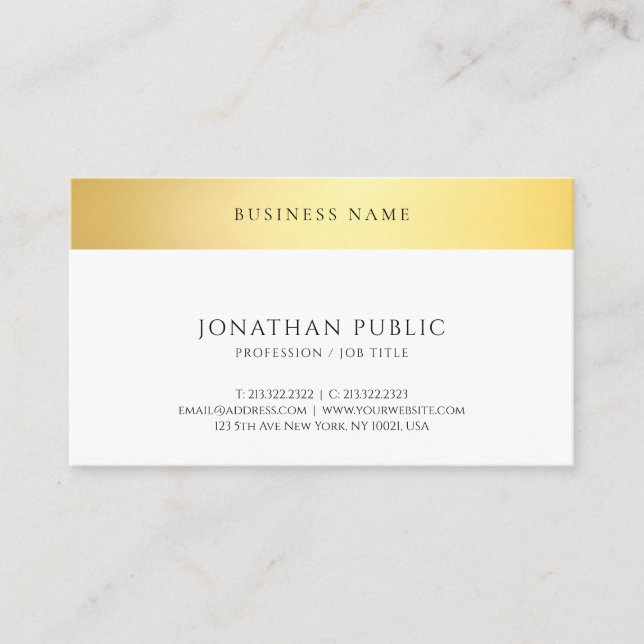 Carte De Visite Or Blanc Élégant Modèle Simple Connectez-vous Avec (Devant)