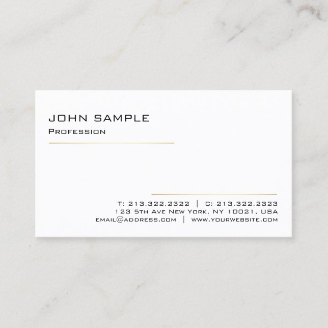 Carte De Visite Or blanc professionnel élégant moderne minimaliste (Devant)