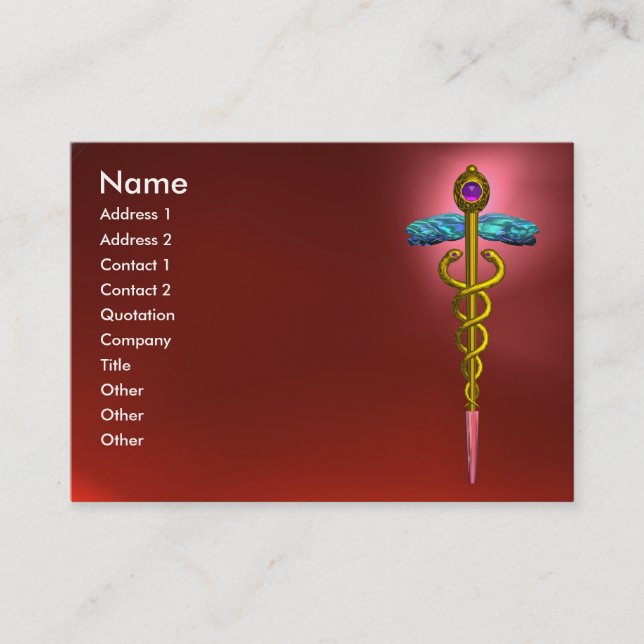 Carte De Visite OR CADUCEUS, DOCTEUR SERVICE MÉDICALE Red Ruby (Devant)