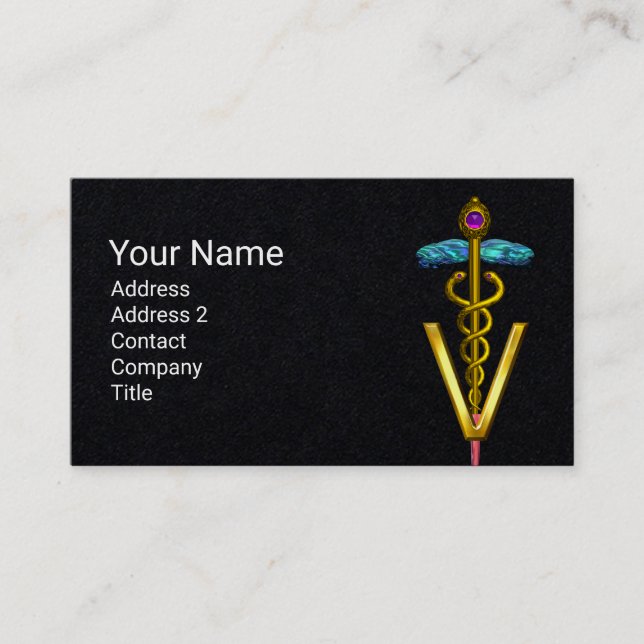 Carte De Visite OR CADUCEUS VÉTÉRINAIRE SYMBOLE Papier noir (Devant)