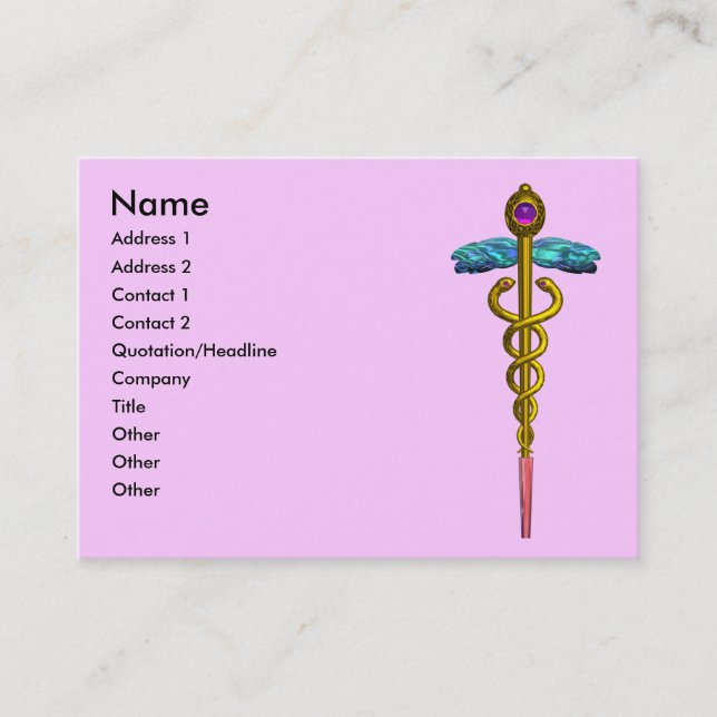 Carte De Visite OR CADUCUS, DOCTEUR, SERVICE MÉDICALE, Rose violet (Devant)