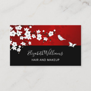Carte De Visite OR Code Floral Cherry Blossoms Red White 