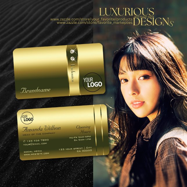 Carte De Visite Or de luxe et bijoux brillants ajouter logo (Créateur téléchargé)