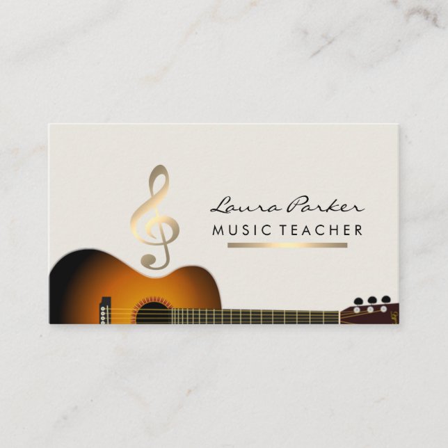 Carte De Visite Or de note de musique de guitare de professeur de