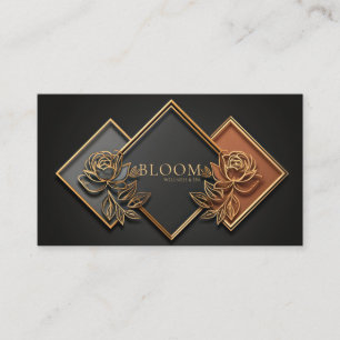 Carte De Visite Or Diamant Floral Bloc de Couleur Minuit Noir
