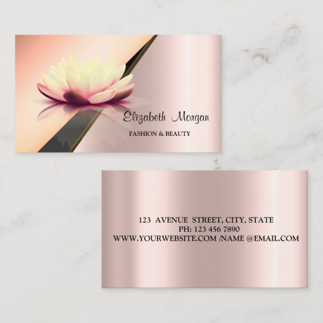 Carte De Visite Or Elégant moderne Lotus Rose Gold géométrique (Devant / Derrière)