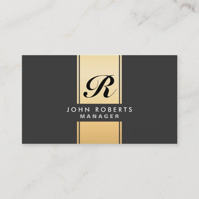 Carte De Visite Or élégant professionnel et noir de monogramme (Devant)