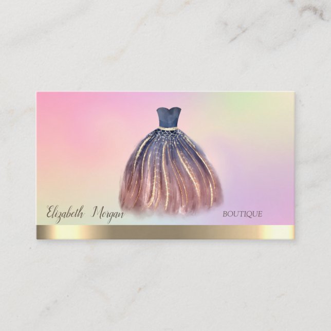 Carte De Visite Or Élégant, Robe Chic Holographique (Devant)