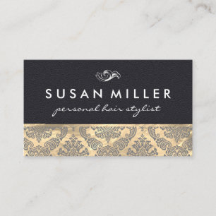 Carte De Visite Or et cuir avec Damas