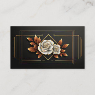 Carte De Visite Or Géométrique Rose Blanche Florale Minuit Noir