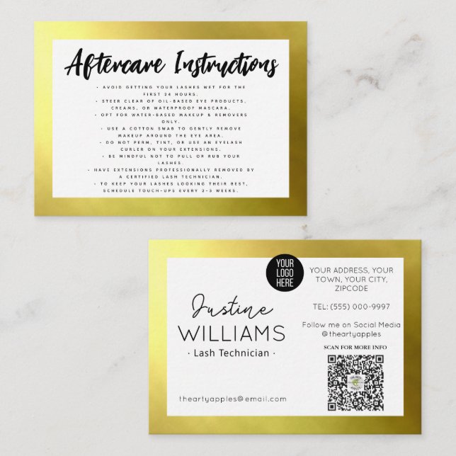 Carte De Visite or Lashes Eyelash Extensions post-soins (Devant / Derrière)