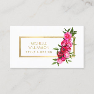 Carte De Visite Or Luxe/blanc de roses d'aquarelle