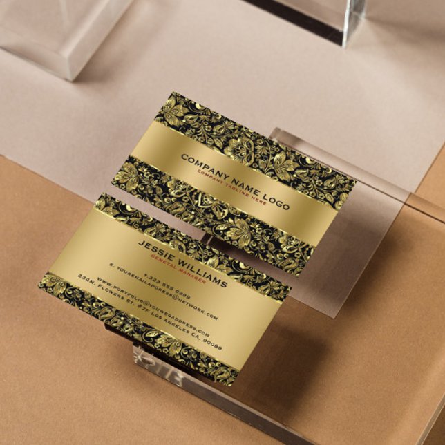 Carte De Visite Or métallique Acier inoxydable et Damas florales (Créateur téléchargé)