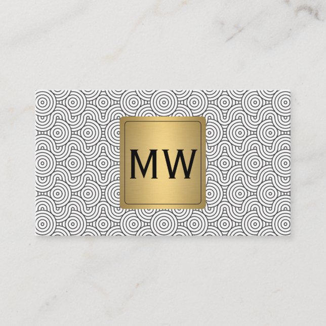 Carte De Visite Or métallique | Monogramme | Cercles Abstraits (Devant)