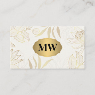 Carte De Visite Or métallique Monogramme Élégant motif floral