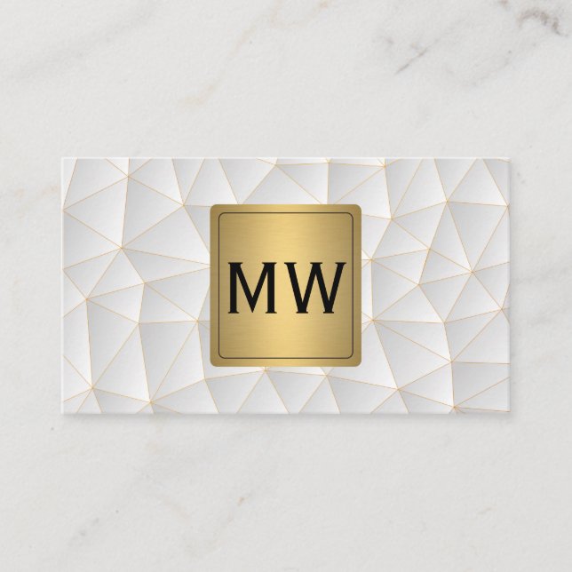 Carte De Visite Or métallique | Monogramme | Triangles géométrique (Devant)