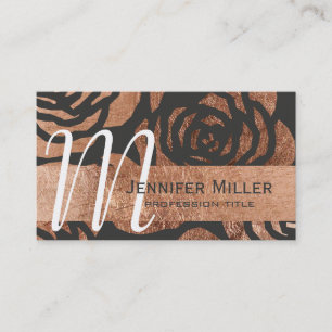 Carte De Visite Or moderne de Faux et monogramme floral noir de