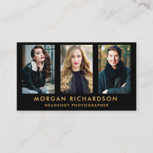 Carte De Visite Or moderne de noir de photographe de 3 photos