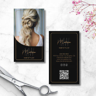 Carte De Visite Or Monogramme Photo QR Salon de Coiffure