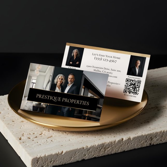 Carte De Visite Or Noir Agent Immobilier de Luxe Photo Luxe (Black Gold Luxury Real Estate Agent Photo Luxe Business Card)