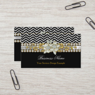 Carte De Visite Or Noir Argent Chevron Diamant Floral Perlé