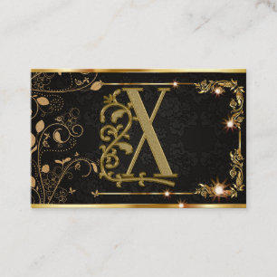 Carte De Visite Or Noir Pailleté Monogramme Élégant