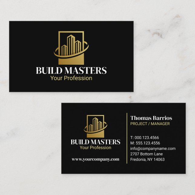 Carte De Visite Or Professionnel Constructeur Construction en Or N (Devant / Derrière)