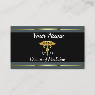 Carte De Visite Or professionnel et noir de docteur en médecine