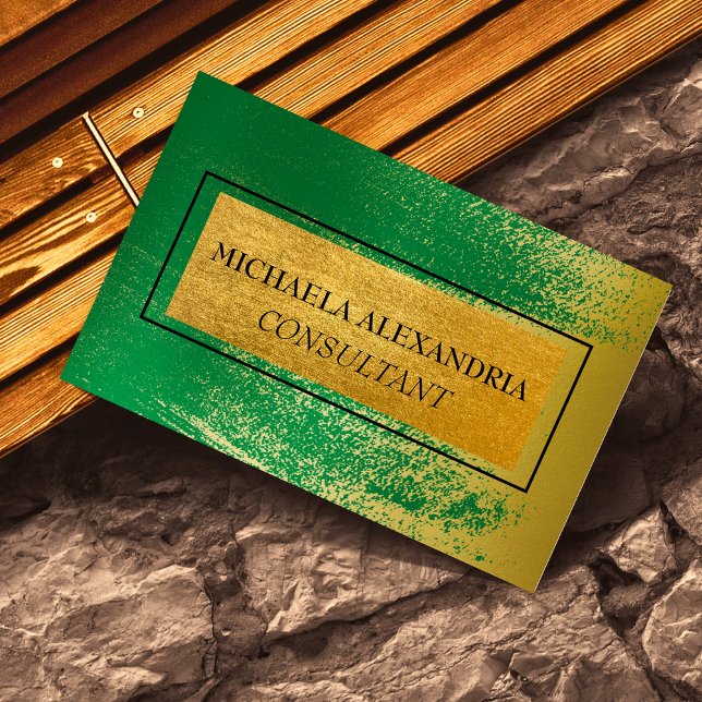 Carte De Visite Or Professionnel Métallic Vert Doré Brossé (The foil elements are simulated and not real.)