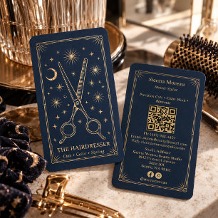 Carte De Visite Or Retro Céleste Tarot Coiffeuse QR Marine