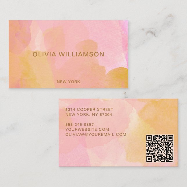 Carte De Visite Or rose aquarelle Abstrait Moderne Professionnel (Devant / Derrière)