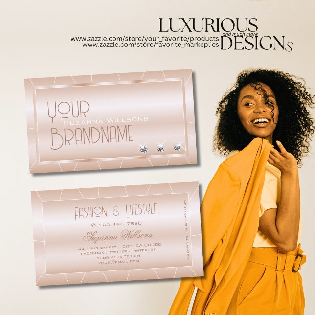 Carte De Visite Or Rose de luxe avec cadre et diamants Exquis (Créateur téléchargé)